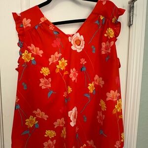 LOFT Red and Orange Floral Top